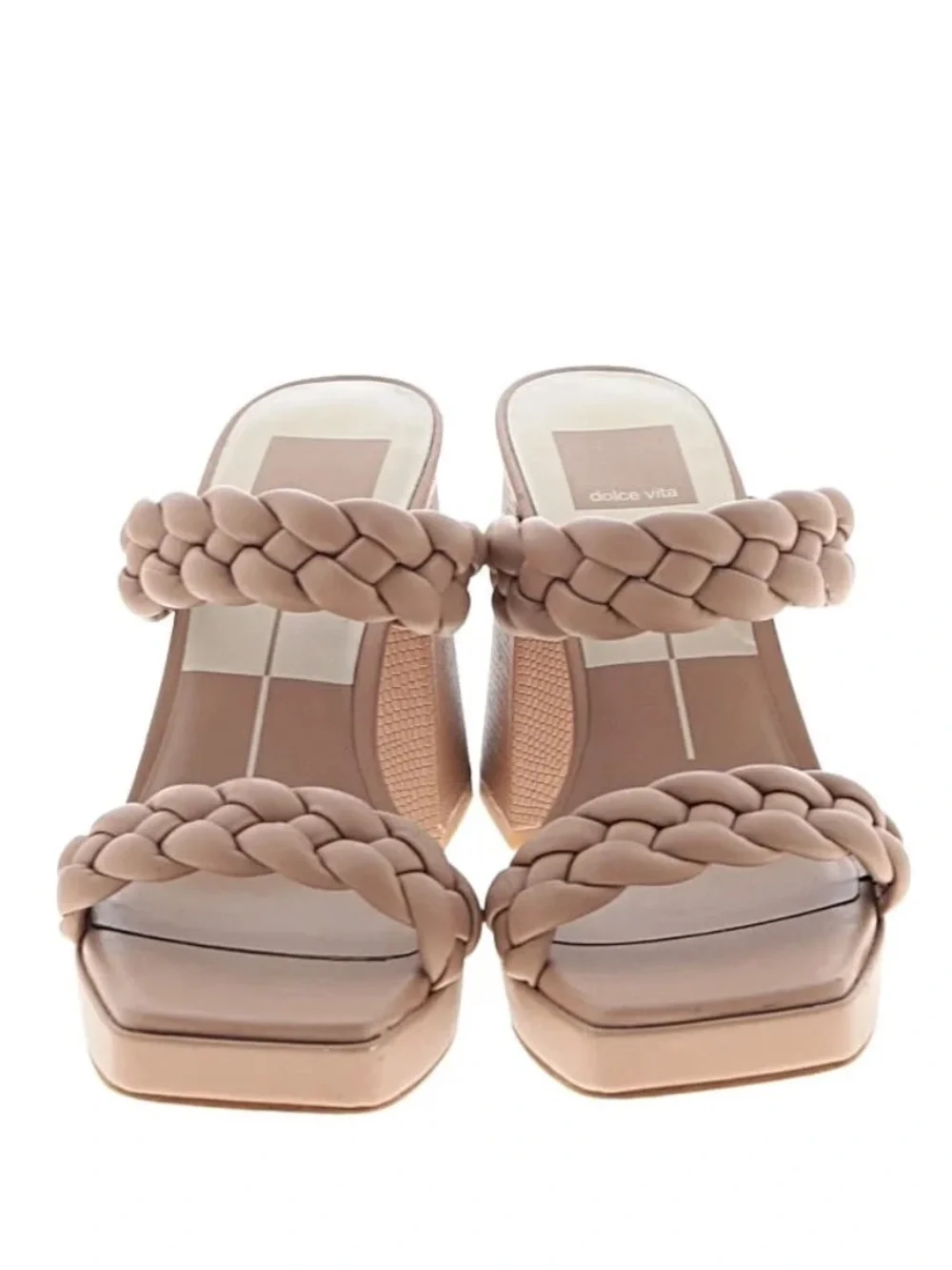 Dolce Vita Braided Strap Platform Slide Heels in Taupe